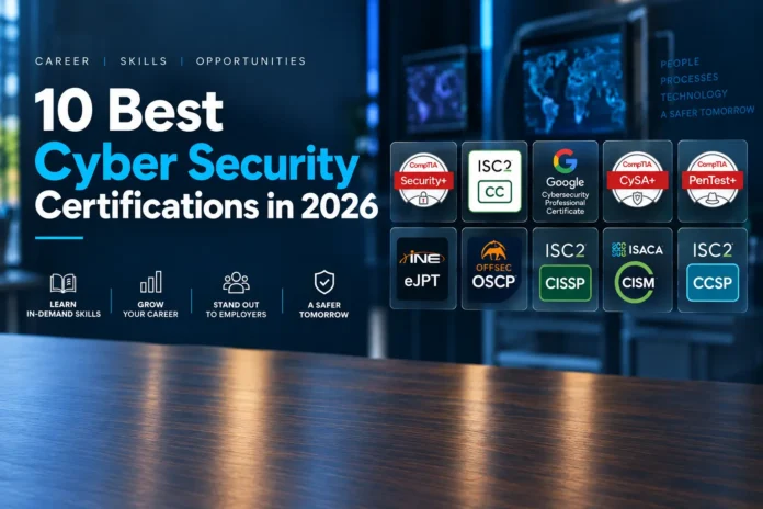 10 best cyber security certifications in 2026 including Security+, CISSP, CISM, CCSP, OSCP and CySA+