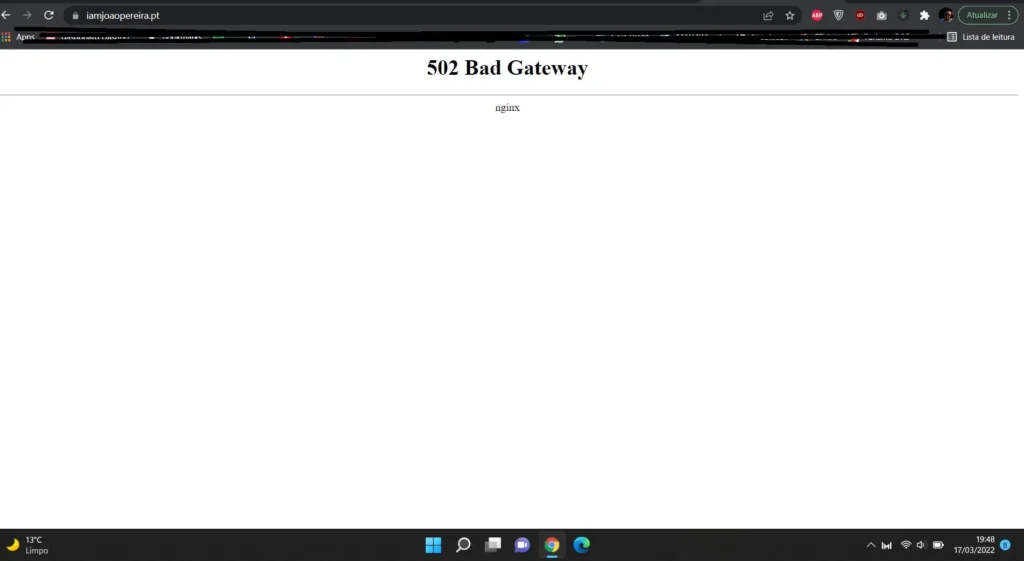 502 Bad Gateway in Nginx error displayed in a web browser
