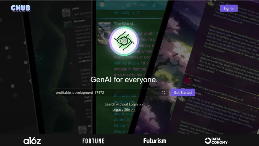 Chub AI character card platform for creating and customizing AI characters and personas