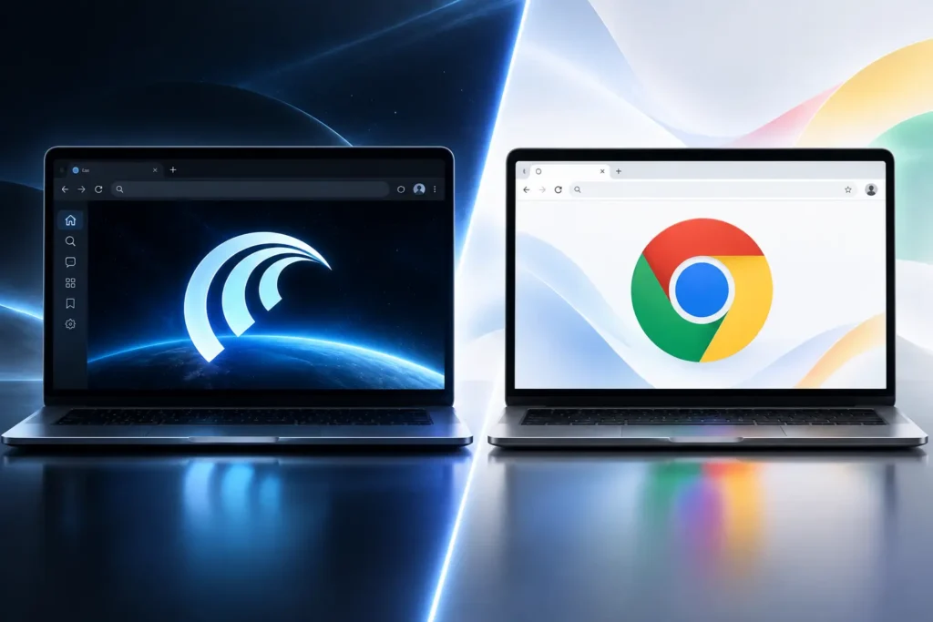 Comet AI Browser vs Google Chrome comparison showing both browser interfaces