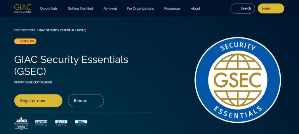 GIAC Security Essentials GSEC technical cyber security certification badge by SANS