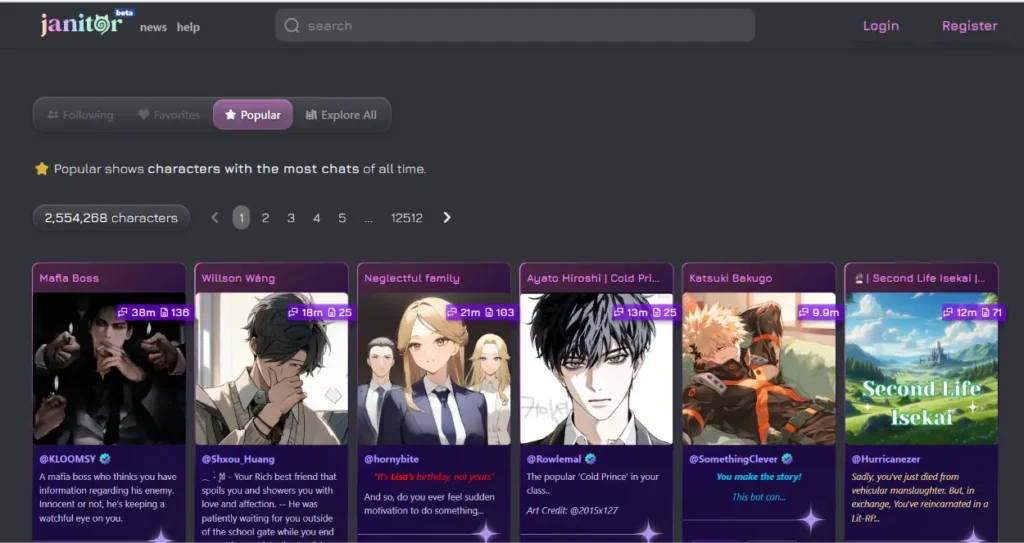 Janitor AI character creation interface, a Character AI alternative for customizable AI characters