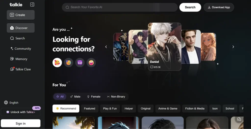 Talkie AI character creator for building customized AI characters with unique personalities