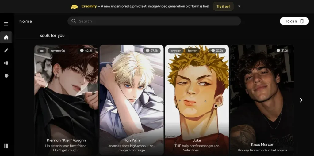 Xoul AI character platform for creating personalized AI characters and fictional scenarios